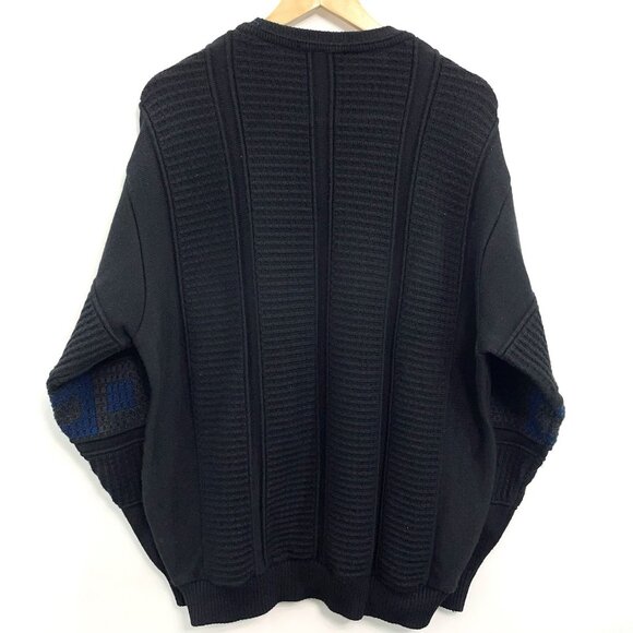 Vintage Tosani Crew Neck Sweater Chunky Waffle Knit Geometric Wool Black Mens XL - Picture 3 of 9